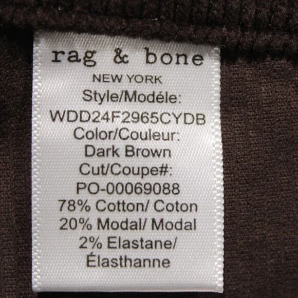 Rag & Bone NWT Leyton Casual Corduroy Pants Size 2 US Solid Brown Cotton Blend